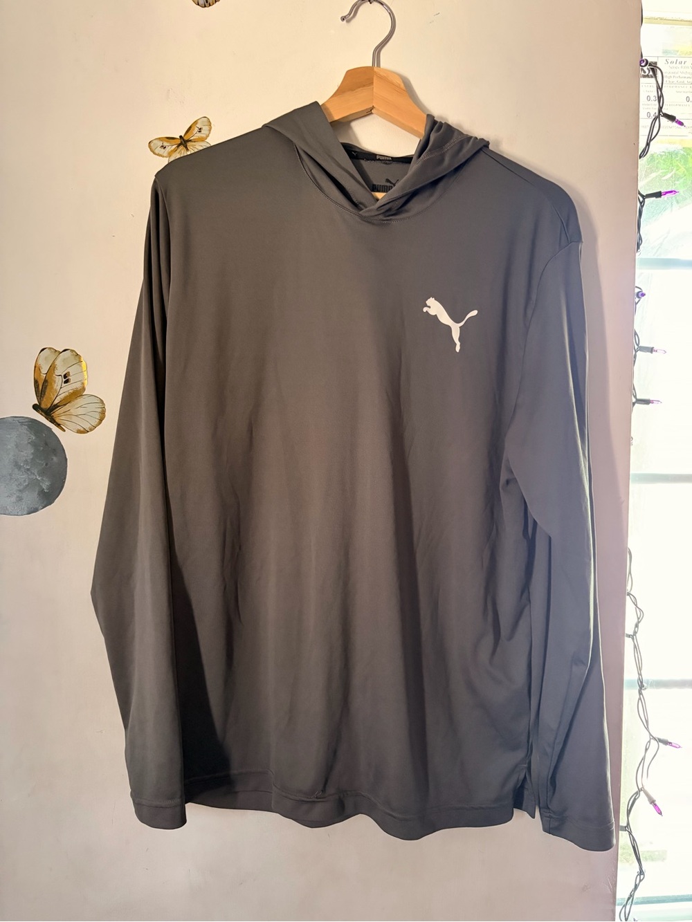 Puma Men's Dark Gray Lightweight Hooded Pullover with White Logo